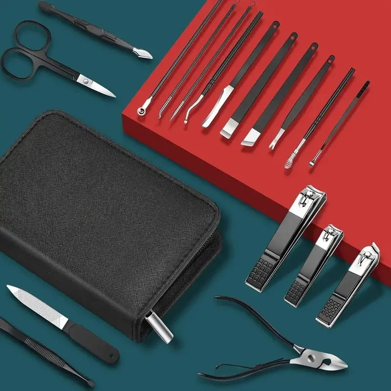 Profissional Nail Clippers Set com Caso de Viagem Portátil, Ferramenta Manicure, Cutícula Nippers e Kit Cortador, 9 Pcs, 18Pcs