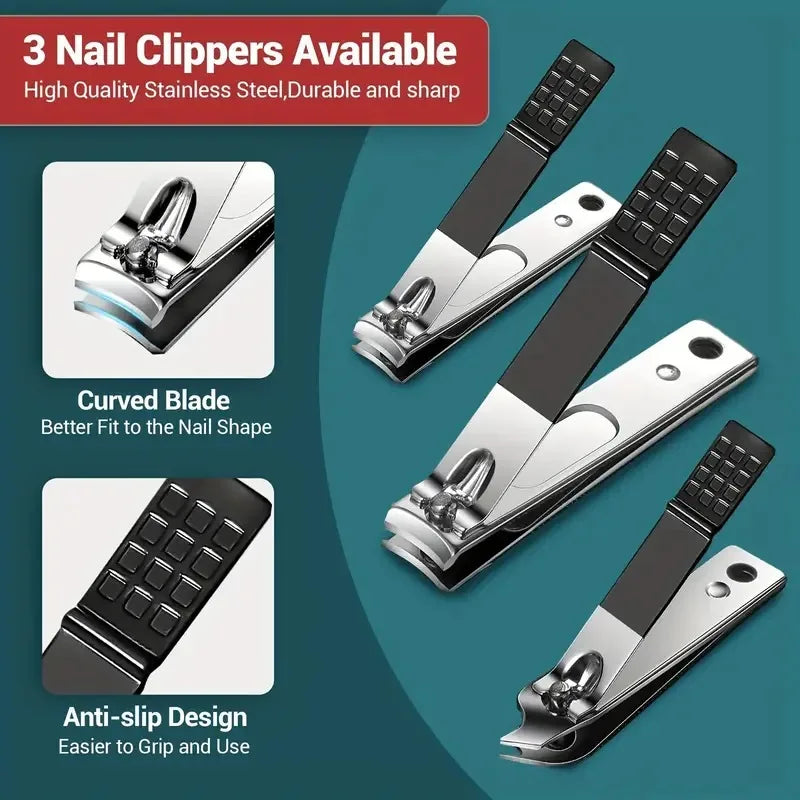 Profissional Nail Clippers Set com Caso de Viagem Portátil, Ferramenta Manicure, Cutícula Nippers e Kit Cortador, 9 Pcs, 18Pcs